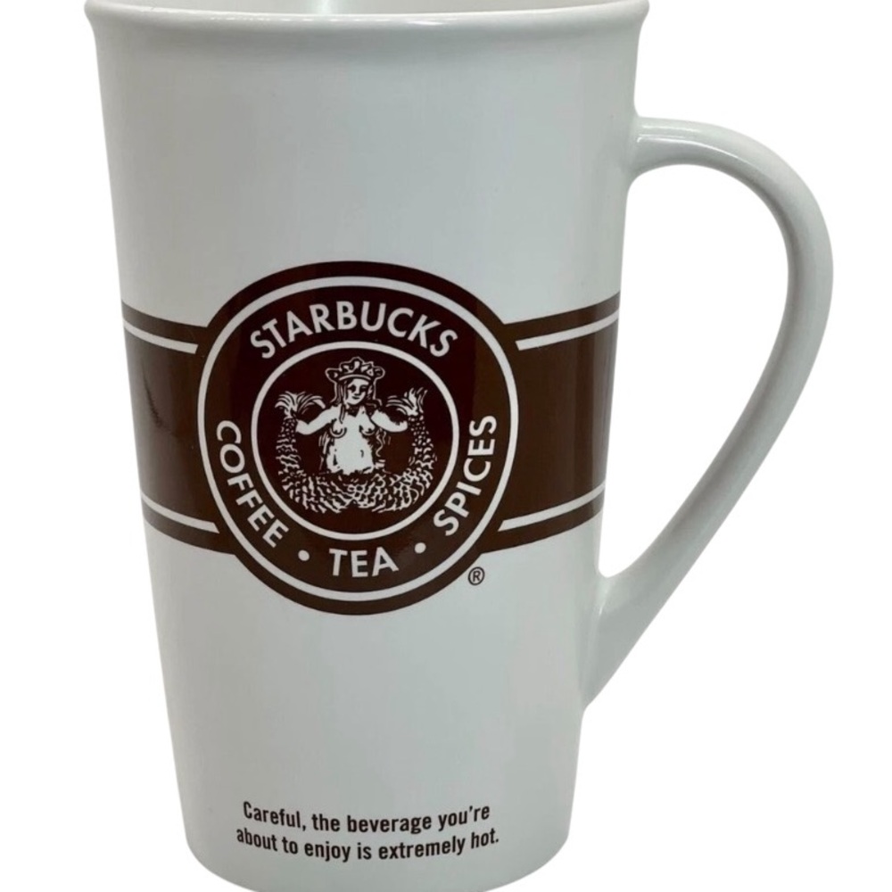 Vintage Starbucks coffee tea spices Siren Mermaid logo 16 oz Logo white & brown